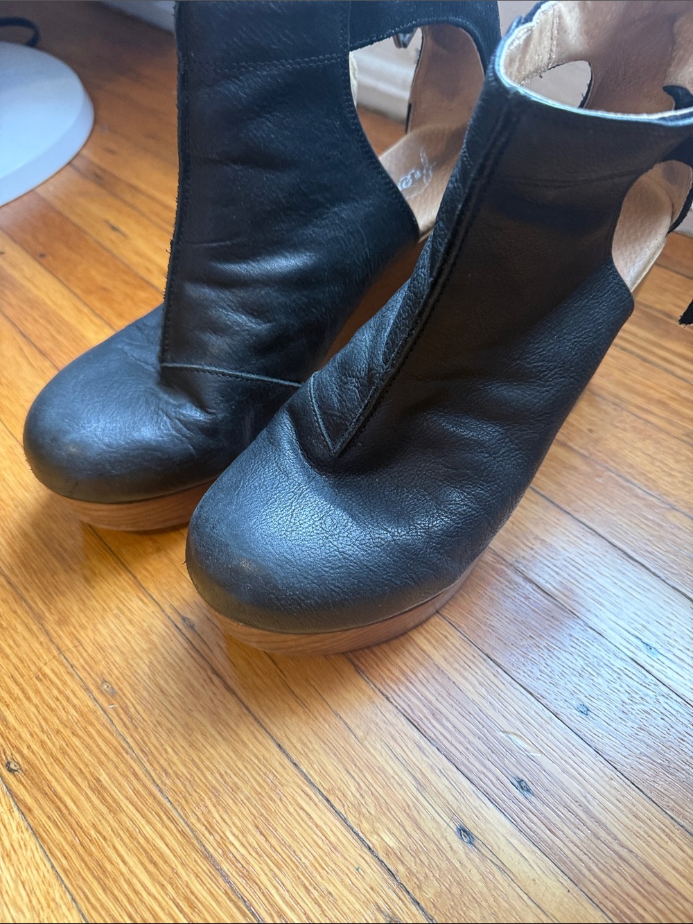 Free People Black Leather Platform Ankle Boots